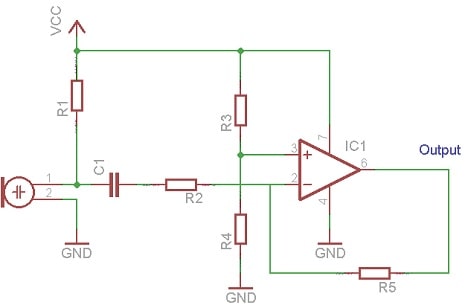 Op-amp based electret microphone preamplifier