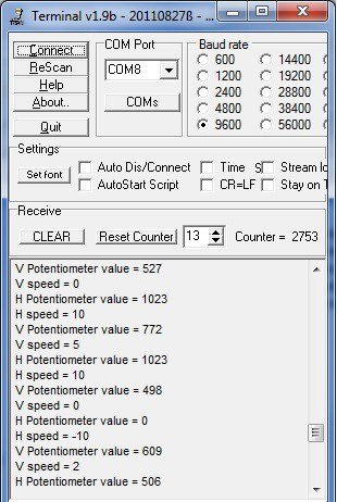 Joystick output on terminal screen