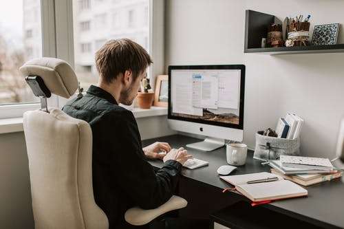 working at computer