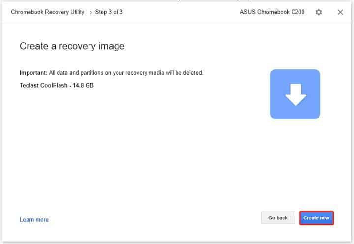 Chromebook Recovery Utility download process 