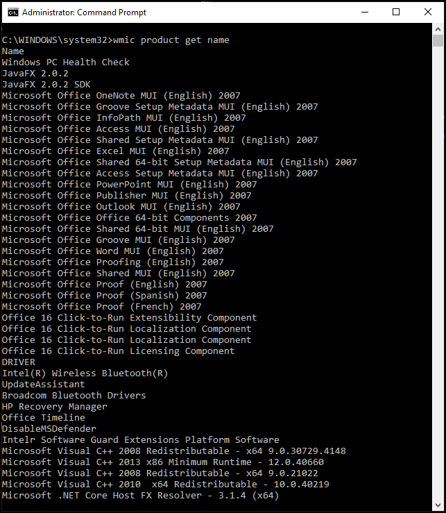 list installed programs in cmd