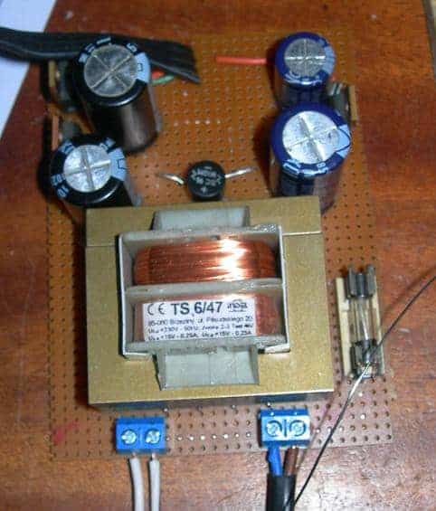 5V, 12V and -12V power supply assembly on PCB
