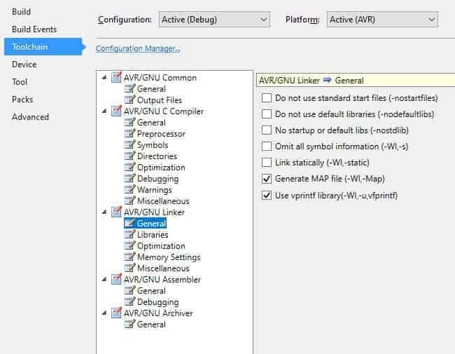 AtmelStudio settings. Add float support