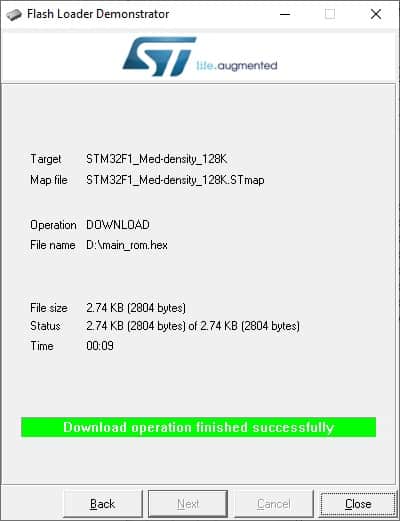 stm32 flash programming finished