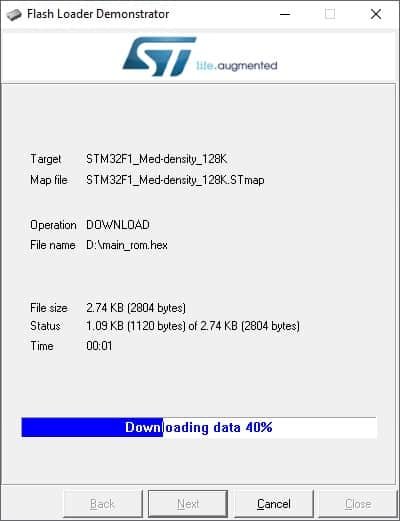 stm32 flash programming in progress