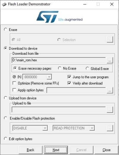 stm32 flash programming screen