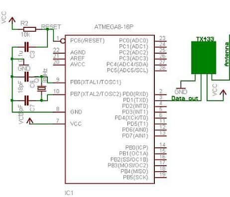 TX433 rf module interfaced to AVR Atmega