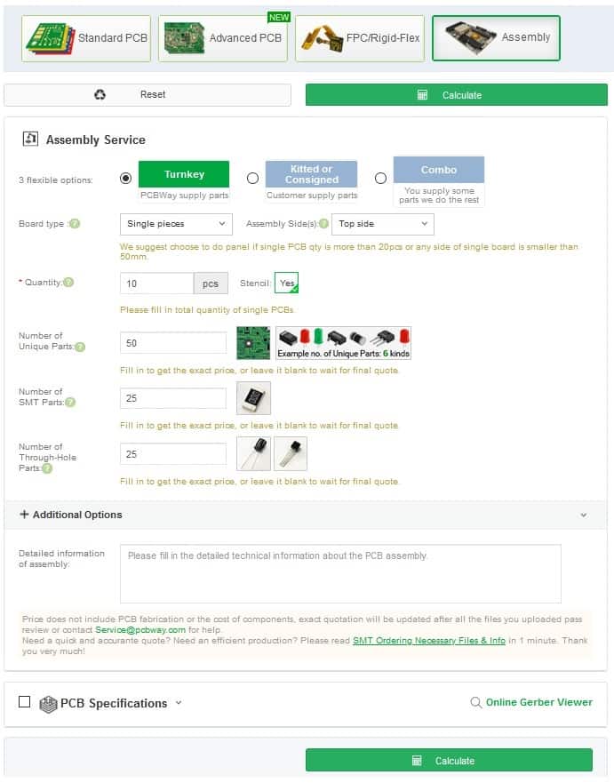 PCB assembly quote form