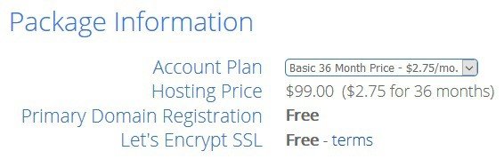 Selecte payment plan in bluehost