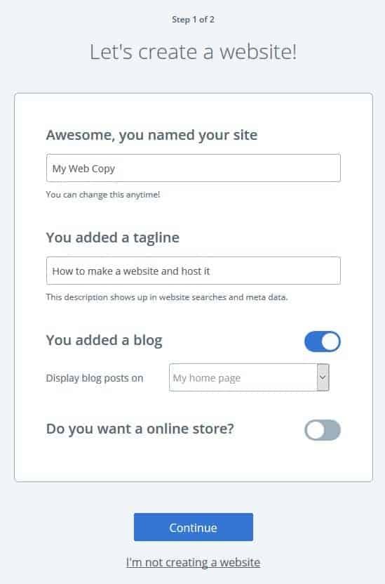 Create website on Bluehost step 1