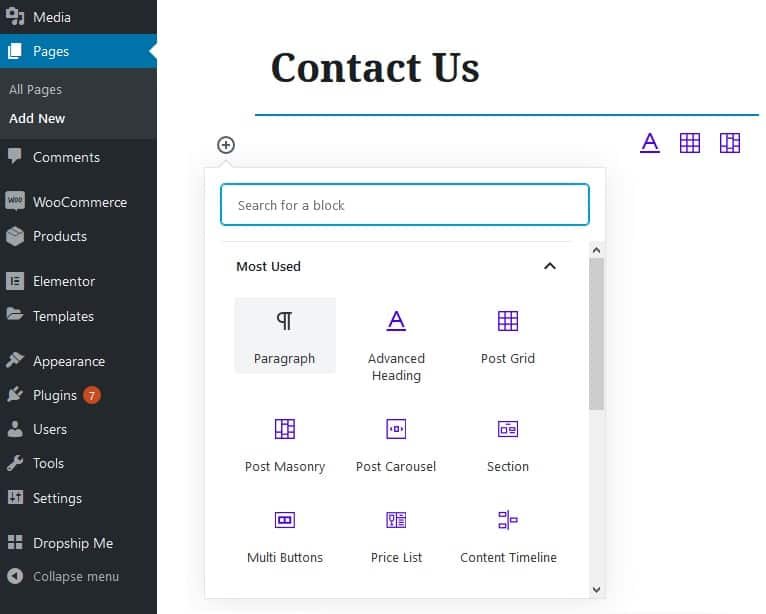 Create wordpress contact page